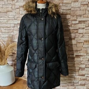 Abercrombie Fitch Women's Black /Green  Coat with Faux Fur Trim